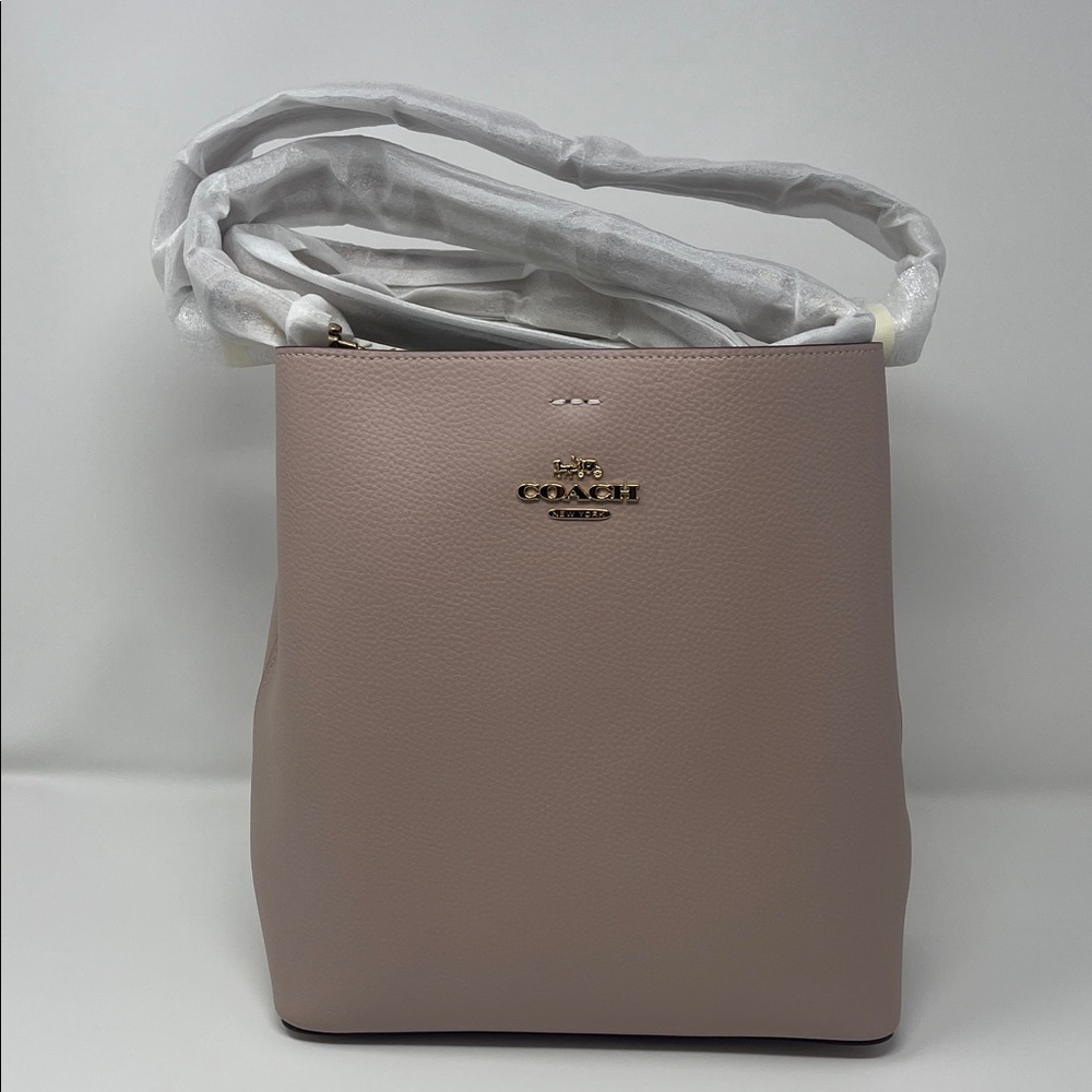 NWT Coach Town Bucket Leather Bag w/ Crossbody Strap - Washed Mauve/ Cranberry